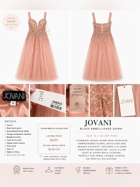 Jovani Blush Pink Embroidered Tulle Evening Gown